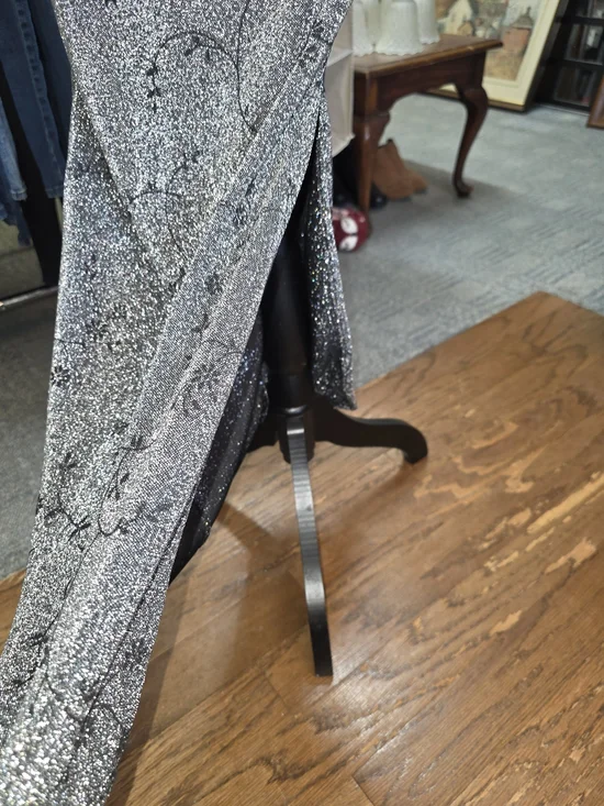 Vintage Y2K Rocket Candy Silver Sparkle Slip Prom Dress Black Floral Pattern - Picture 4 of 11